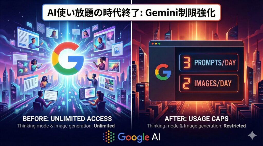 AI使い放題の時代が終了?Gemini無料枠が大幅縮小、Soraも80%削減