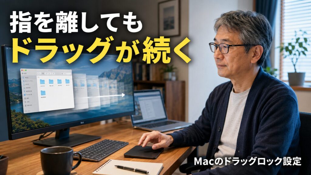 【Mac Tips】Macのトラックパッドで指を離してもドラッグが続く。大画面ユーザーに特に効く「ドラッグロック」設定