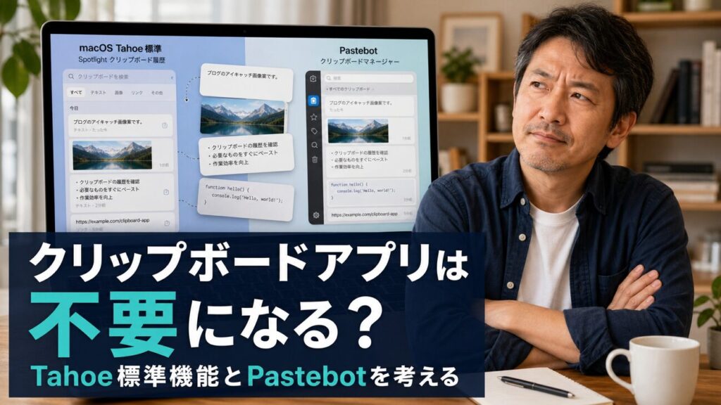 【macOS Tahoe】Spotlightのクリップボード履歴と専用アプリ、中級者はどちらを選ぶべきか