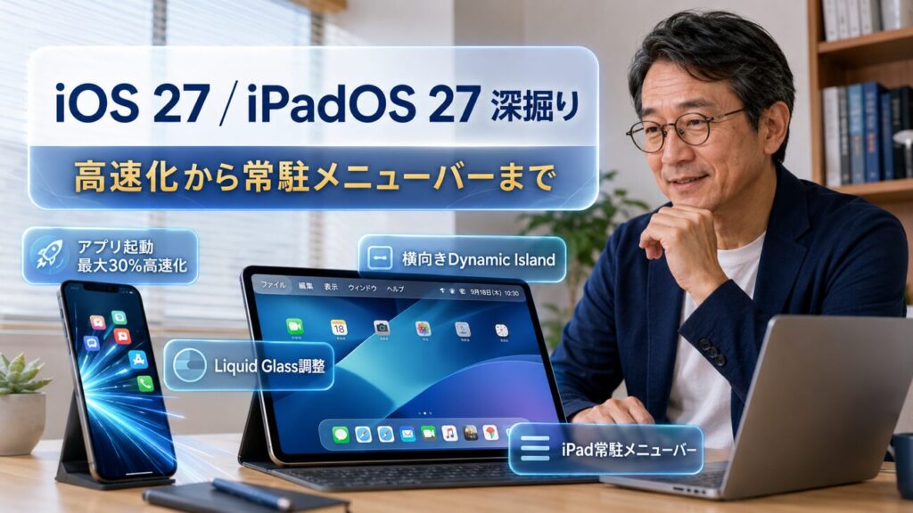 iOS 27 / iPadOS 27深掘り。アプリ起動の高速化から常駐メニューバーまで